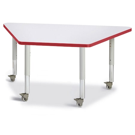 Jonti-Craft Berries Trapezoid Activity Tables, 24 in. x 48 in., Mobile, Freckled Gray/Red/Gray 6438JCM008